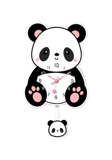 Homyl Panda Sarkaçlı Duvar Saati Sessiz Saat Akrilik Karikatür Stil A