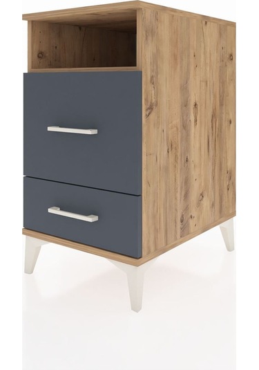 Kronos Komodin Tek Raflı 2 Çekmeceli 44x59x80 Çam-antrasit Atlas Çam