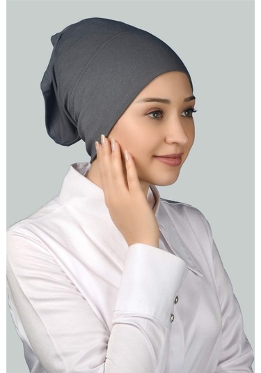 Altobeh Hazır Pratik Geçmeli Uzun Boru Tesettür Bonesi - Füme