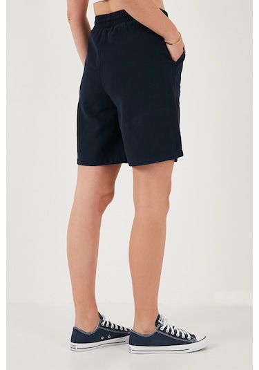 Lela Pamuklu Relaxed Fit Yüksek Bel Cepli Mini Bayan Şort 668Yp5384 Lacivert