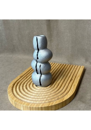 Uretti - Ayşe 7362 4706 El Yapımı Gri Taş Motifli Dekoratif Biblo / Vazo - 18 X 9 Cm 1 Adet