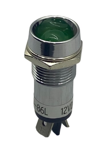 12v Göz Lambası Metal Büyük Ledli Yeşil 16 Mm
