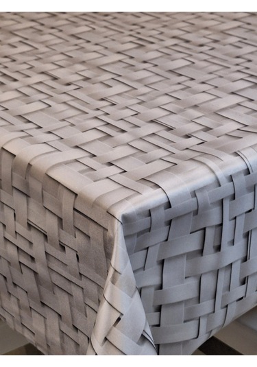 Kumaş Dokulu Tabanı Silikonlu Yıkanabilir Silinebilir Ütülenebilir Kaymaz Dekoratif Masa Örtüsü Brs020 Açık Gri