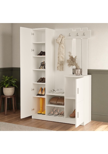 Robin Home Aynalı Vestiyer Portmanto Ayakkabılık Beyaz Beyaz