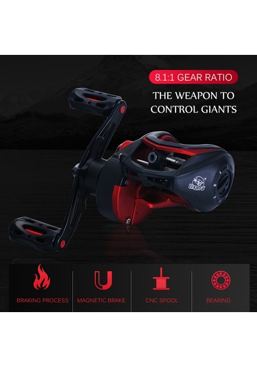Yuntech01 Black Rose Metal Kupa Uzak Atış Patlama Engelleme Baitcasting Makinesi Sağ El - 19+1 Pireli 8.1:1 Hızlı Dişli 8kg Sürtünme