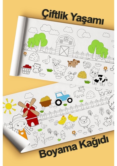 Melolisa Dev Boyama Çiftlik Temalı Bebek, Kreş Ve Çocuk Aktivite Ve Boyama Rulosu - Kids Coloring Roll