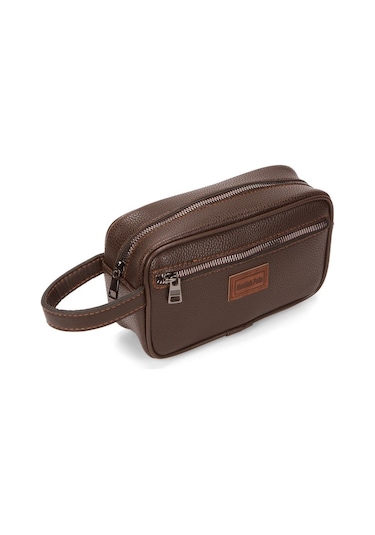 Newish Polo Erkek Kahverengi Deri Portföy Clutch Traş Kozmetik Bakım Ve Günlük El Çantası New269 Kahverengi