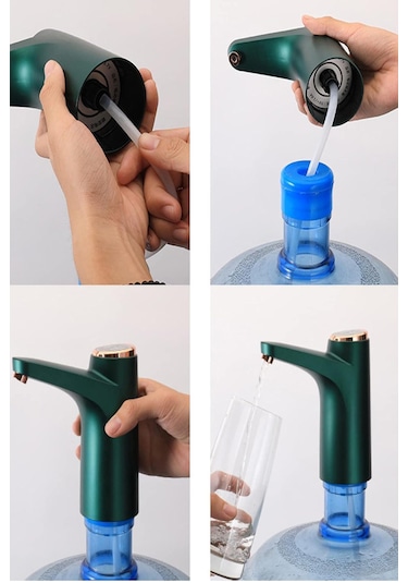 Akıllı Metalik Yeşil 600ml Damacana Su Pompası Otomatik Şarjlı