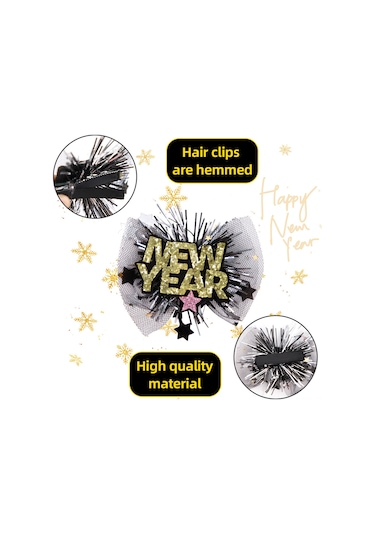 Dofolink Yılbaşı Noel Parti Fotoğraf Jokei, Siyah Altın 4 Büyük Bardak Desenli Parlak Saç Klipsi, Yetişkin Çocuk Uyumlu, Hediye Paketi Eşyası Çok Renkli