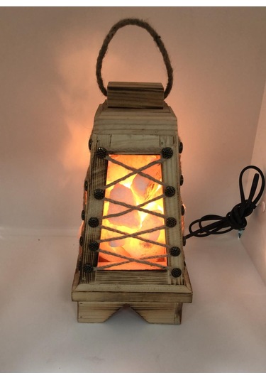 Lebron Ahşap Hasır Ipli Piramit Tuz Lambası Açık Ahşap