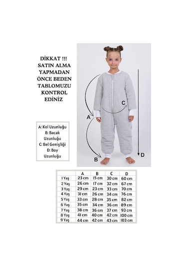 Kız Erkek Çocuk Kalın Elyaf Dolgulu Premium Kalite 2.5 Tog Desenli Uyku Tulumu Gri - Beyaz