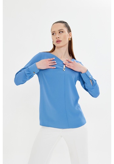 Yakası Pileli Ve Düğme Detaylı Gömlek İndigo Indıgo