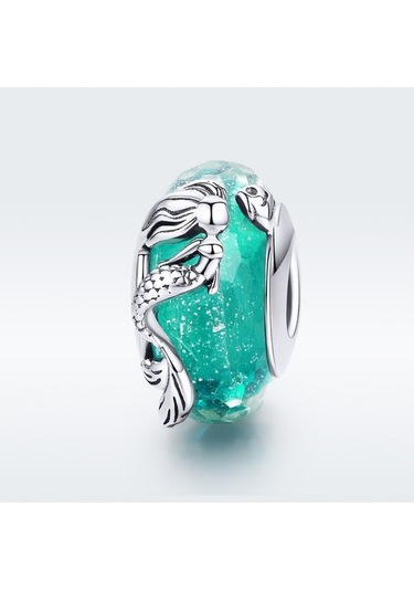 Fastbuy S925 Ayar Gümüş Yeşil Deniz Kızı Boncuk Dıy Bilezik, Renkli Cam Boncuklar Aksesuar Çok Renkli