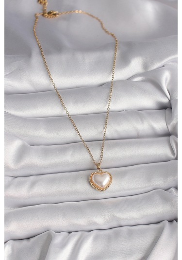 316l Çelik Gold Renk Zincir 3d İnci Kalp Model Kadın Kolye - Tj-bko9713 Gümüş
