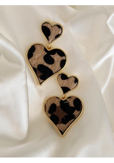 Leopar Kalp Sallantılı Model Küpe Leopar Desenli Çok Renkli