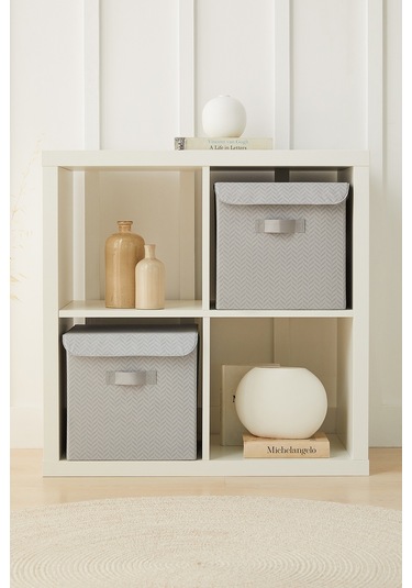 Ocean Home Textile 2'li Gri Balıksırtı Kapaklı Kutu Set 30 x 30 x 30 cm