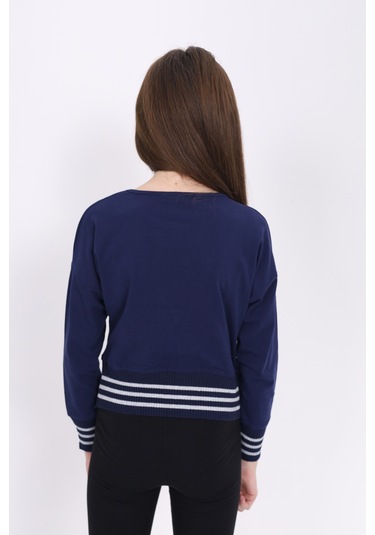 Toontoy Kız Çocuk Sweatshirt Black Varak Baskılı Lacivert