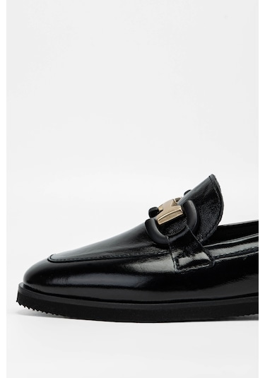 Tamer Tanca Kadın Hakiki Deri Siyah Rugan Loafer Ayakkabı 961 2301 Bn Ayk Sk23/24 Sıyah Krsk Rgn Siyah