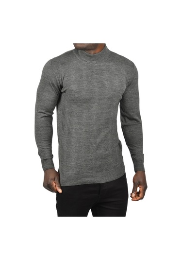 Deepsea Erkek Füme Dar Kesim Baklava Desenli Yarım Boğazlı Yaka Triko Yarım Balıkçı Yaka Kazak 2505506 Füme