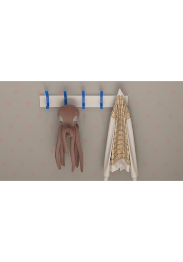 Hepsi3boyutlu Modern Duvar Kapı Askılık - 5 Adet Mavi Askılık Mavi