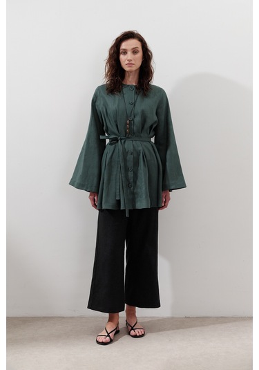 Keten Pensli Tunik Petrol Petrol