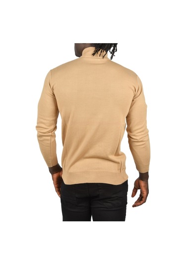 Deepsea Erkek Camel Zigzag Desenli Yarım Balıkçı Yaka Dar Kesim Boğazlı Triko Kazak 2505496 Camel