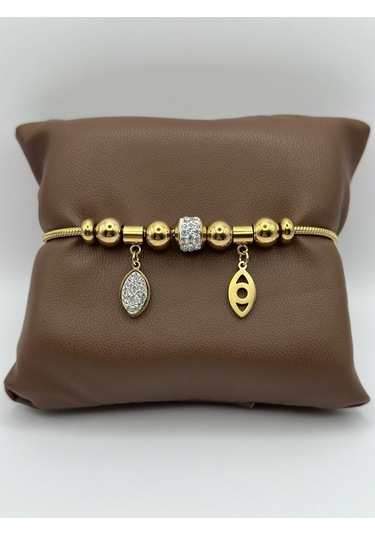 Arnes Jewelry Çelik Zirkon Taşlı Dorikalı Bileklik Ar154nes Gold