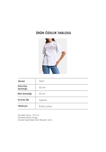 Itsbasic Kadın Beyaz S6-2 Oversize Özel Parlak Taşlı Sloganlı Bol Kesim T-shirt