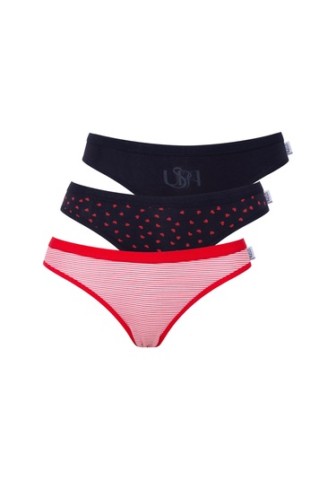 U.s Polo Assn. 66425 Kadın Pamuklu 3'lü Slip Külot-lacivert&kırmızı&lacivert Çok Renkli