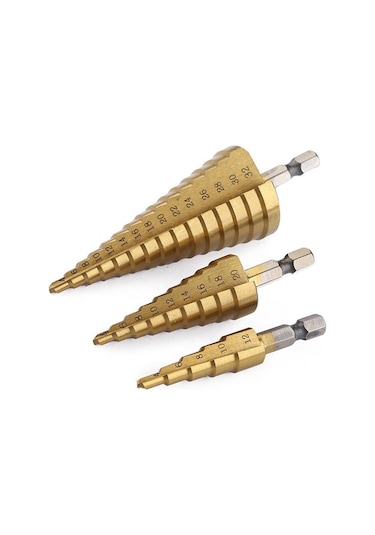 Ccgloball 4-12/20/32mm Yüksek Hız Çeliği Büyük Adım Koni Titanyum Kaplı Metal Matkap Ucu Kesme Aleti Seti