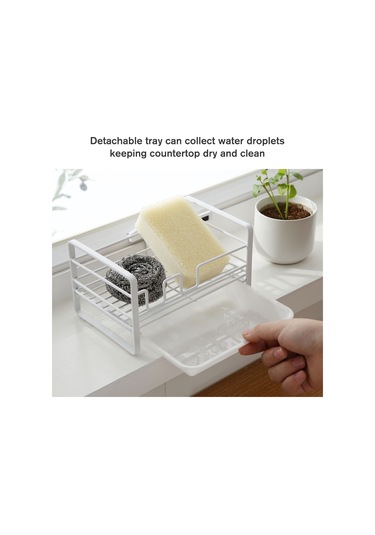 Skycity Beyaz Demir Sponge Rafı - Mutfak/ Banyo Suluklu Organizer, 18.5x12x10cm, 385g Beyaz