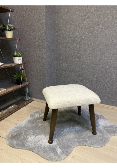 Trend Ceviz Teddy Krem Ahşap Ayak Uzatma Pufu Makyaj Koltuğu Bench Tabure
