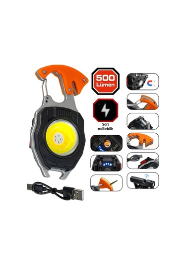 Ycl Şarjlı 15w Cob Ledli Şarjlı Çakmaklıklı Anahtarlık Kamp Feneri