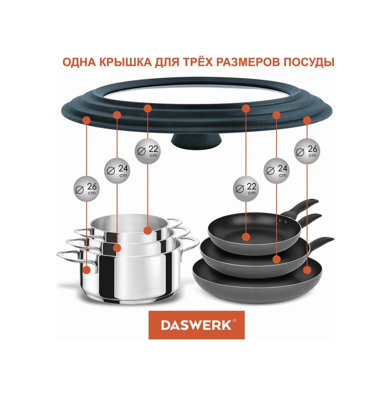 Daswerk Teflon Kaplı Tava İçin Evrensel Silikon Kapak 22-24-26 Cm 41635935 Diğer