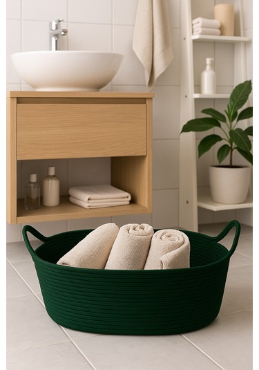 Hasır Jüt Dekoratif Sepet 20x30x50 Cm, Oyuncak, Çamaşır, Banyo, Mutfak Ve Düzenleyici Saklama Sepeti Yeşil