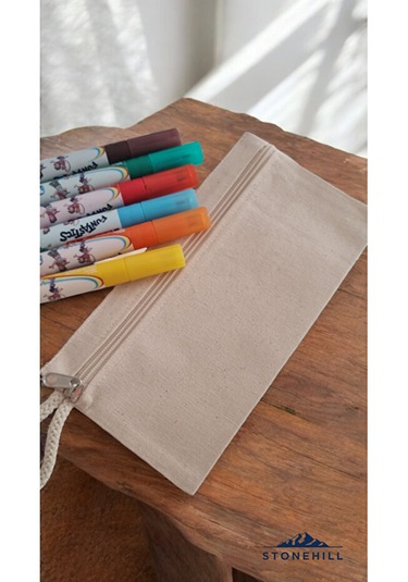 Kalem Çantası, %100 Pamuk Kanvas Bez, Minimalist Tasarım, 23x12 Cm Krem