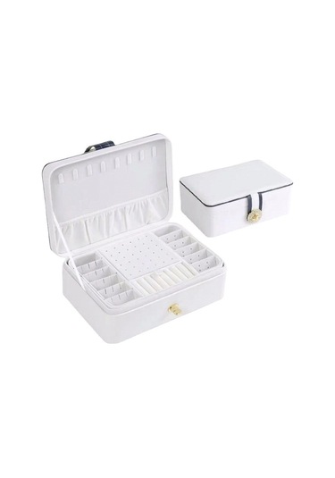 Yystore Avrupa Tarzı Lüks Mücevher Kutusu Elmas Tokalı Büyük Kapasiteli Beyaz