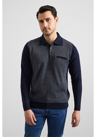 Süvari Lacivert Regular Fermuarlı Polo Yaka Kazak Tr2013700498-m09 Lacivert