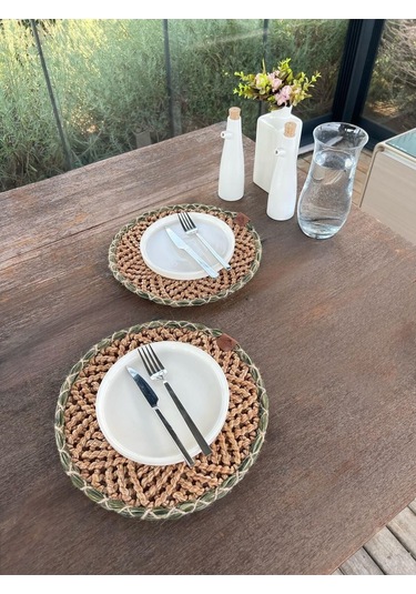 2'li Amerikan Servis - Leke Tutmaz- Kahverengi-yeşil 33 X 33 Cm Kahverengi