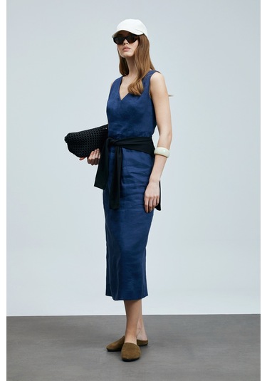 Lufian Honey Kadın Kolsuz Keten Elbise Lacivert Lacivert 121290016100200 Lacivert