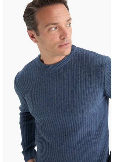 Defacto Standart Fit Bisiklet Yaka Basic Dokulu Triko Kazak E0811ax25wnın34 İndigo