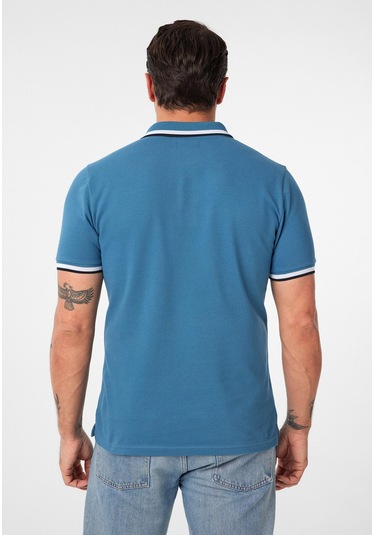 Javeir Erkek Regular Fit Çizgi Detaylı Polo Yaka T-shirt Koyu Denim Mavi