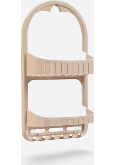 Flosoft 2 Raflı Şampuanlık, Duşa Asılabilir Vantuzlu Banyo Şampuan Sabun Kozmetik Düzenleyici Kahverengi