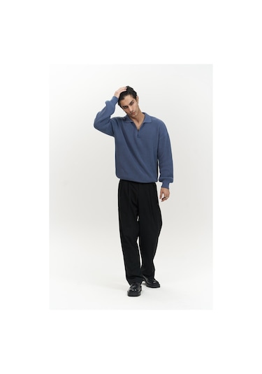 Mai Collection Mai Studios Co. Magnus Polo Yaka İndigo Erkek Triko Kazak İndigo