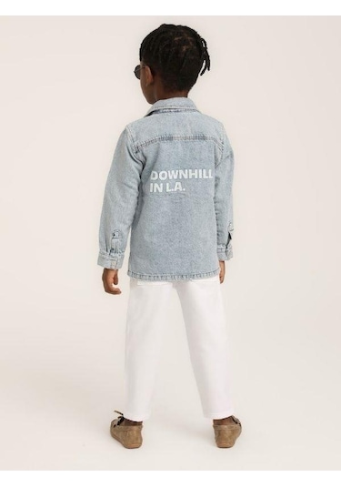 Erkek Çocuk Downhill Yazılı Kot Ceket-15632 Mavi