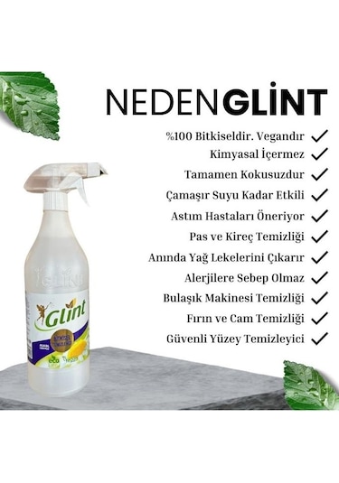 Glint 2 X 1 Litre %100 Çok Amaçlı Temizleyici Vegan Leke Çıkarıcı - Yağ Çözücü 2 Adet 2'li Set