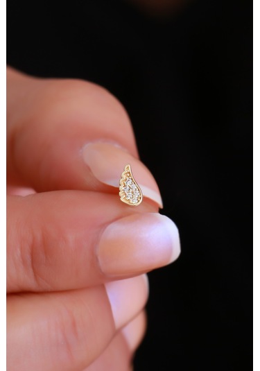 14 Ayar Altın Taşlı Kanat Tragus Piercing Sarı