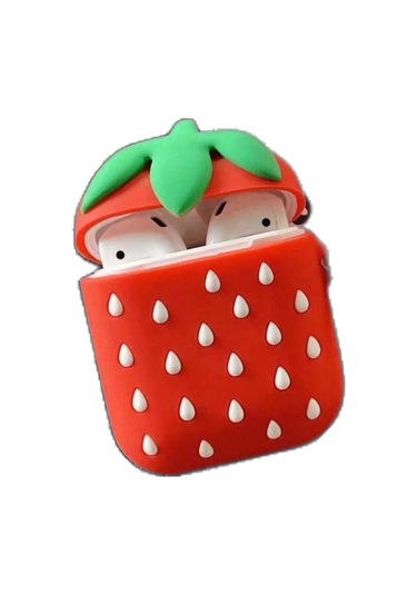 Iphone 1/2. Nesil Uyumlu Koruyucu Bluetooth Kulaklık Kılıfı Figürlü Çilek Airpods 1/2. Nesil