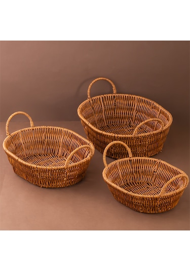 Porsima 302c 3lü Düzenleyici Oval Hasır Sepet Seti Ekmeklik Sepet