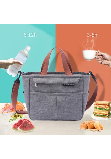 Taşınabilir Yemek Kabı Yalıtımlı Termal Çanta Piknik Gıda Gri